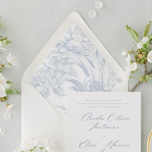 French Blue Floral and Leaf Envelope Liner, French Blue Liner, Wedding Envelope Liner, Printed Envelope Liner, Euroflap, A7 A6 A2 Liner