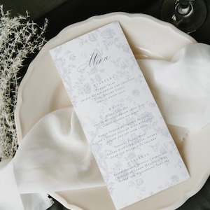 Toile Menü-Vorlage zum Ausdrucken - Hochzeit-Menü, Gartenparty-Menü, Brautparty-Menü, Lunch-Menü, Baby-Party-Menü, Café-Menü