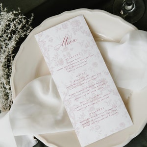 Toile Menüvorlage zum ausdrucken, Hochzeitsmenü, Gartenparty-Menü, Brautparty-Menü, Lunch-Menü, Baby-Party-Menü, Café-Menü