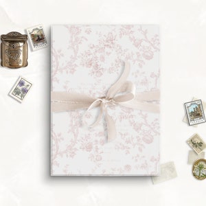 Sovrapposizione in pergamena stampabile in toile rosa peonia per inviti di nozze, pergamena artistica, cancelleria francese vintage per matrimoni, giacca in pergamena