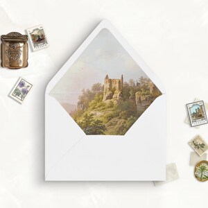 Castle Printable Envelope Liner, A7, Euro Flap, Square Flap, 6.5 Square, A6, 5.75 Square, 4 Bar, A2 for 5x7 Invitation Card