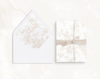 Papier vélin imprimable et doublure d'enveloppe pour carte d'invitation de mariage, vélin beaux-arts, papeterie de mariage français vintage, toile beige