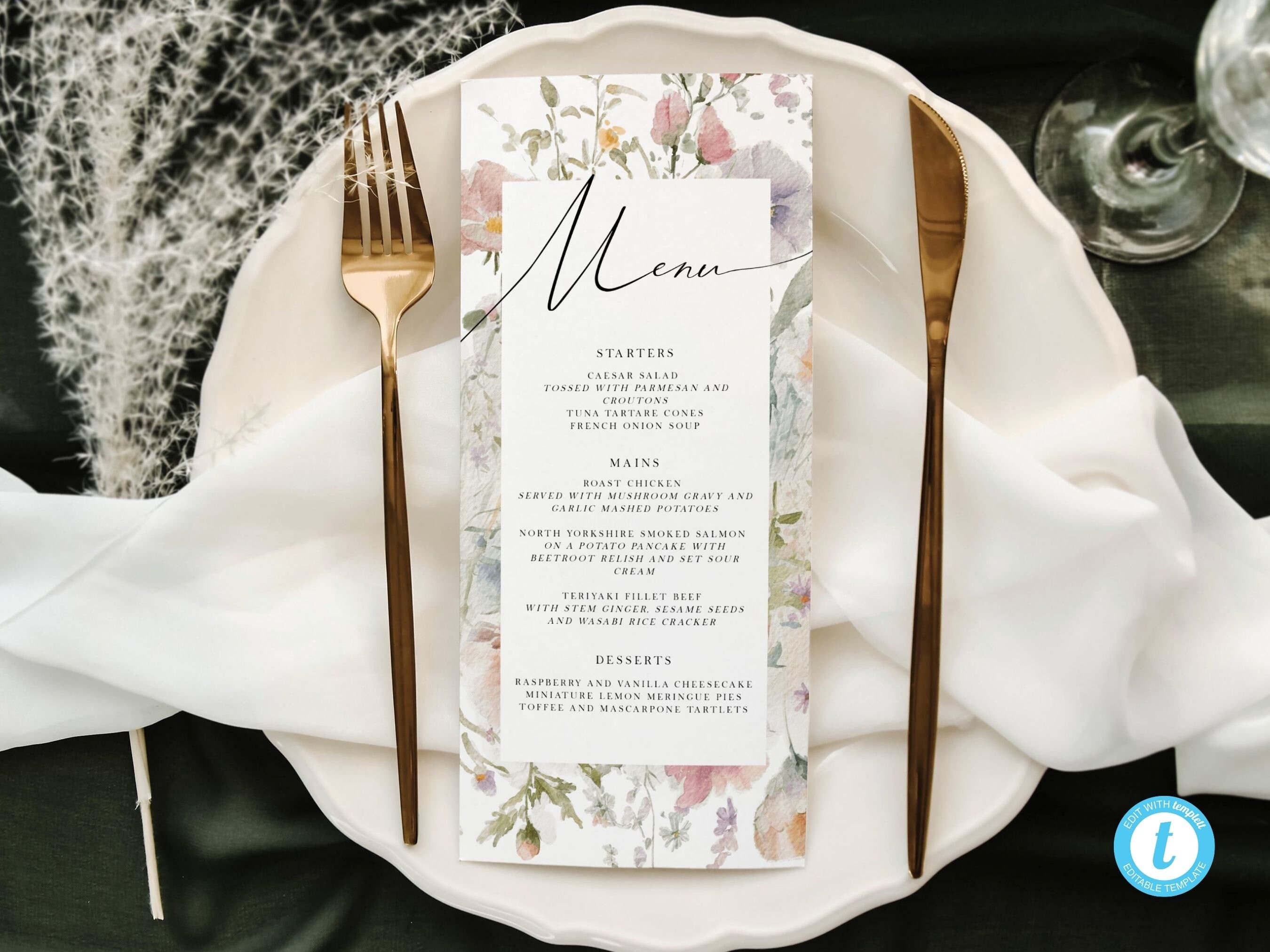 BLOOM Menu Template Wildflowers Wedding Menu Floral Bridal Shower Menu