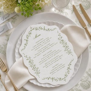 Letterpress Floral-Menü, Letterpress-Menü, Benutzerdefiniertes Hochzeitsmenü, Gedrucktes Menü, Hochzeitsmenü, Die-Cut-Menü, Geprägtes Menü