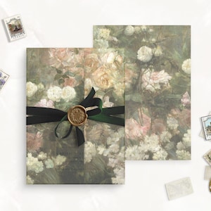 Afdrukbare perkamentpapier wrap voor bruiloft uitnodigingskaart, fine art perkament, vintage Franse bruiloft briefpapier, Floral Serenity, perkament jasje
