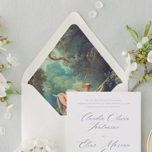 Printed Liner, The Swing Liner, Vintage Style Liner, Romantic Art Print, Floral Garden Invitation, Invitation Paper Liner, Custom Liner