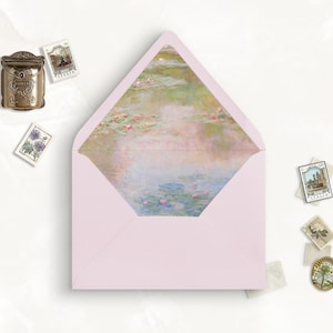 Fodera per busta stampabile Claude Monet, A7, lembo europeo, lembo quadrato, 6,5 quadrati, A6, 5,75 quadrati, 4 barre, A2 per biglietti d'invito 5x7