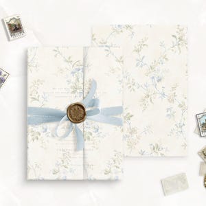 Carta velina stampabile per inviti di nozze, carta velina artistica, carta da lettere francese vintage per matrimonio, carta floreale blu vintage, copertina in carta velina