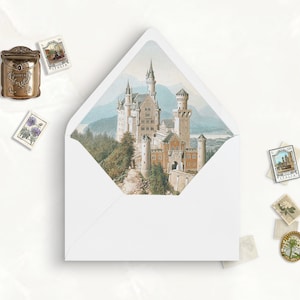 Neuschwanstein Castle Printable Envelope Liner, A7, Euro Flap, Square Flap, 6.5 Square, A6, 5.75 Square, 4 Bar, A2 for 5x7 Invitation Card