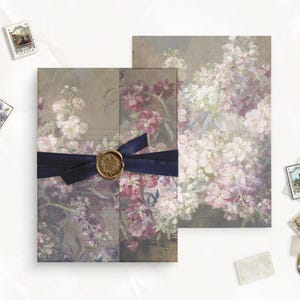 Carta velina pretagliata Bowl of flowers per inviti di nozze, inviti 5x7, carta velina fine art, cancelleria vintage per matrimoni, copertina in carta velina