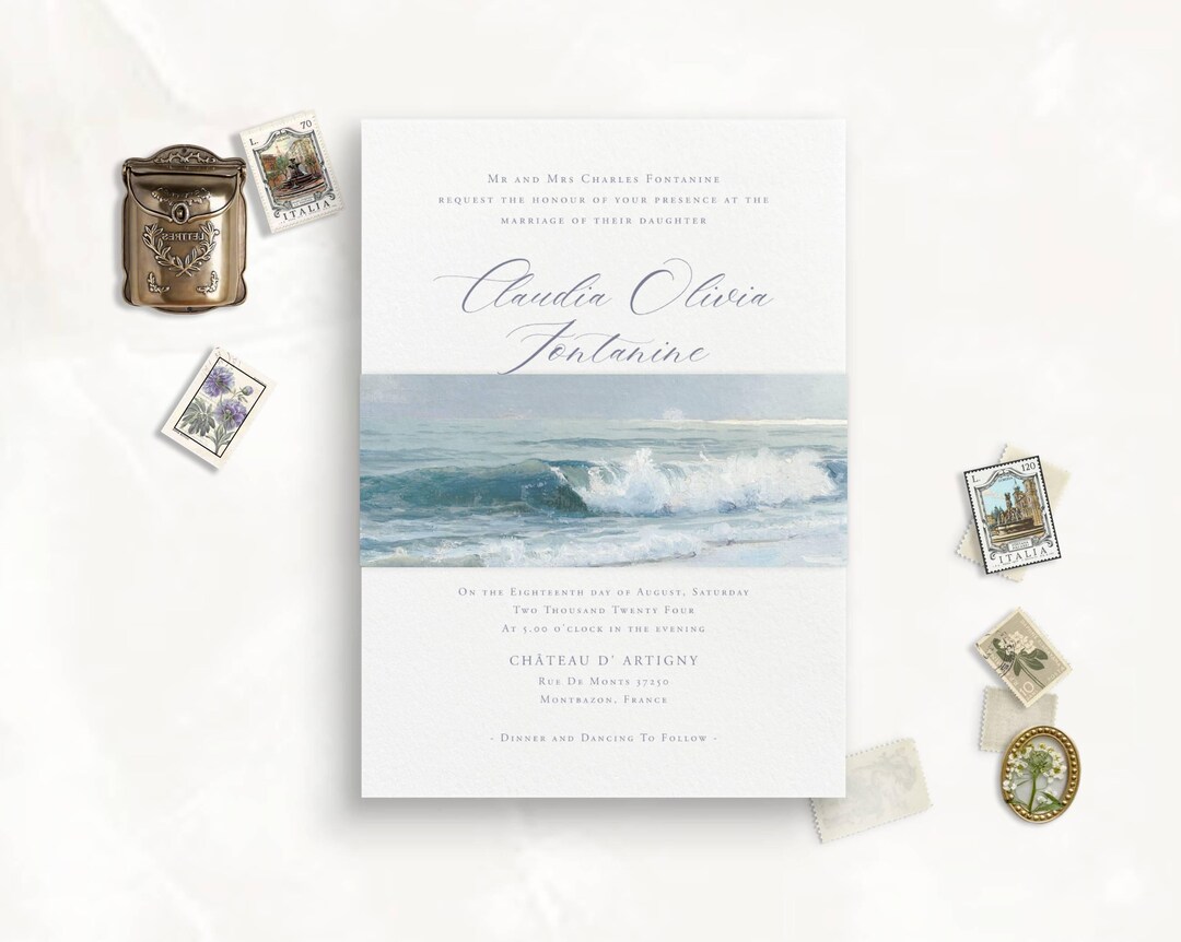 Printable Belly Bands for Wedding Invitation Card, Seashore, Belly