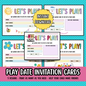 Printable Play Date Invitation Cards | Digital Download | Cute Fill-In-the-Blank Playdate Invite Template for Kids