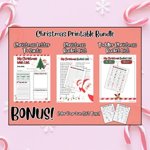 Weihnachtswunschliste, Brief an Santa druckbar, Weihnachtsgeschenkanhänger, Weihnachtsbucketliste für Kinder, Weihnachtsbucketliste für Kleinkinder