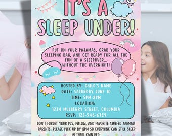 Edytowalne zaproszenie na imprezę urodzinową „Sleep Under”, zaproszenie na imprezę urodzinową „Sleep Under”, alternatywa dla piżamowego przyjęcia, zaproszenie na imprezę urodzinową „Pajama Party”
