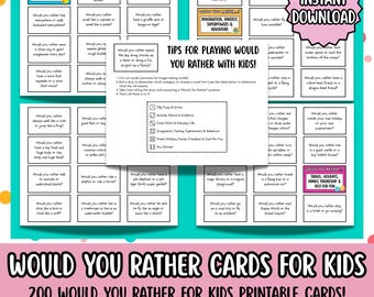 Would You Rather For Kids Printable | Would You Rather Questions | Conversation Starters for Kids | Family Game Night | Road Trip Activity