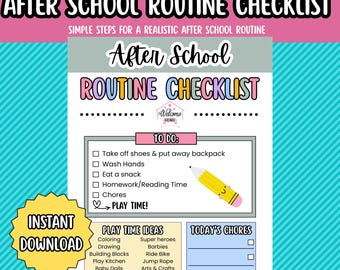 After School Routine Checklist for Kids Printable | Instant Download Daily Routine Chart | Task List |transition from school to home