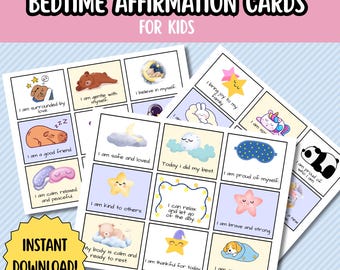 Bedtime affirmation cards, positive affirmations, positive quote flash cards, bedtime routine, kids feelings, Daily Printable Quotes