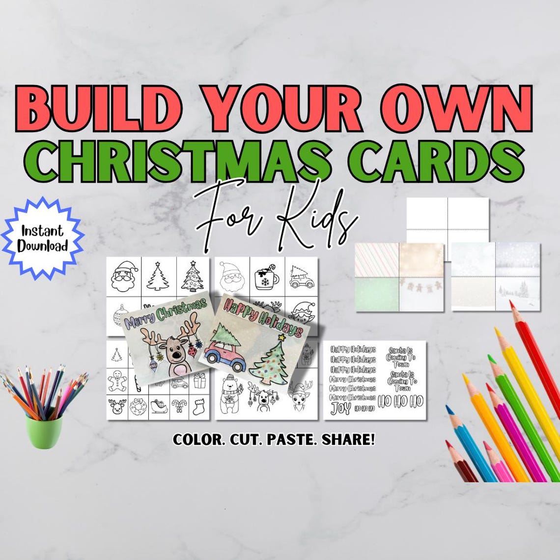 Build Your Own Christmas Cards for Kids, Coloring Christmas Cards ...