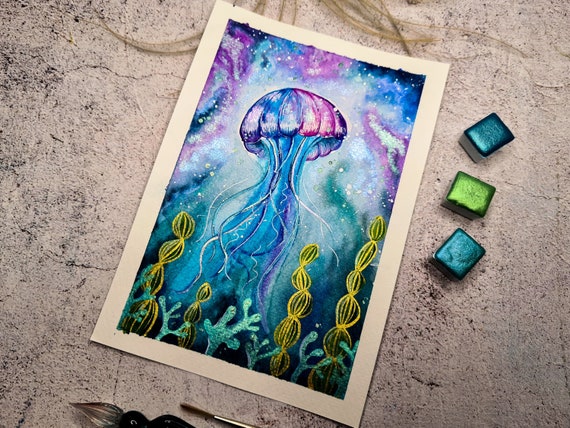 Jellyfish Wall Nursery Decor Under the Sea Animal Painting - Etsy