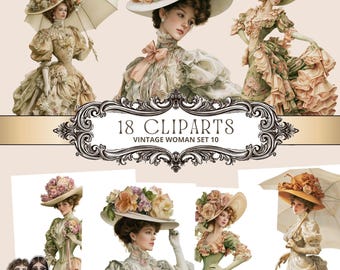 Collection of victorian women clipart, old lady JPG bundle, scrapbook supply, old gown to junk journal, shabby chic ephemera