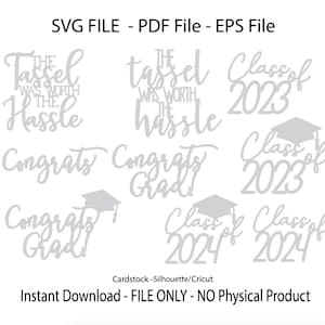 CUT FILE Jumbo Graduación Cake topper set - Archivo de stock de tarjeta Cricut o Laser Añadir a Stick- Sin producto físico- Descarga digital instantánea solamente