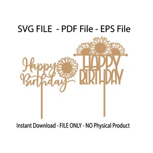 Sunflower Cake Topper Set Laser CUT FILE - Bonus Cardstock Cut File - Kein physisches Produkt - Instant Digital download only - svg-pdf-eps Dateien