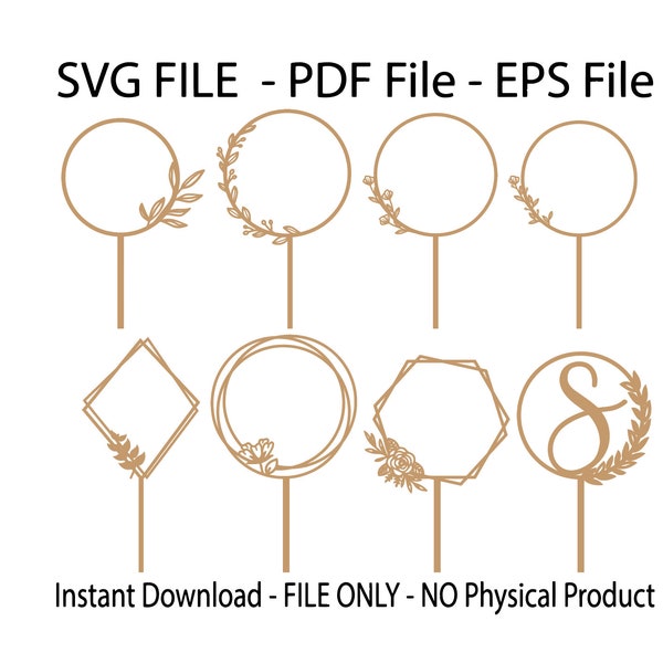 Wreath Cake topper Instant Download Cut file - NO PHYSICAL PRODUCT - Svg-Eps-Pdf laser cutting file -Wedding- Insert Monogram or Name(s)