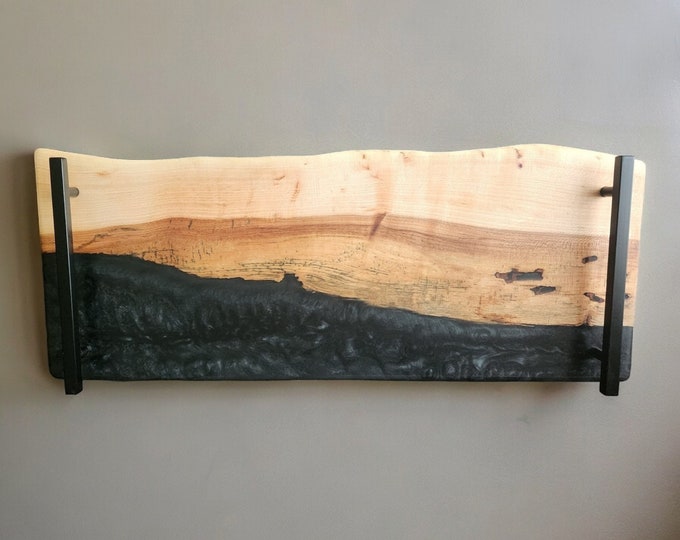 9" x 23" Black Walnut & Epoxy Serving Board – Live Edge Tray with Handles