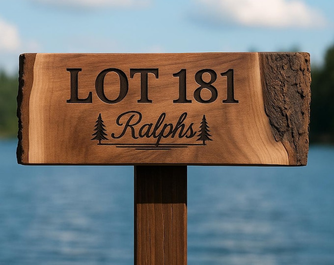 Personalized Black Walnut Cottage Sign | Live-Edge Lake House Address Plaque