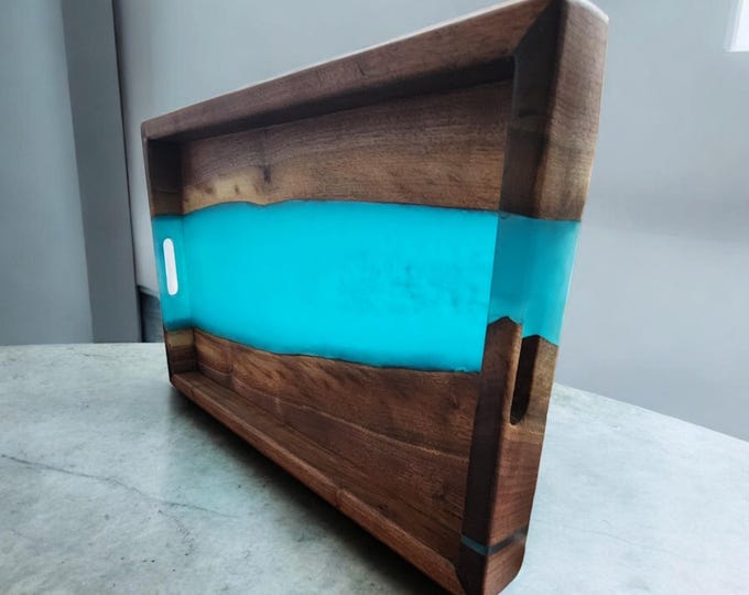 Live Edge Black Walnut & Epoxy Serving Tray – Handmade Charcuterie Board with Waterfall Design