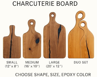 Custom Epoxy Charcuterie Board — Choose Shape, Size, Epoxy Color — Optional Engraving