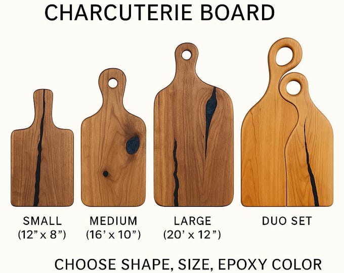 Custom Epoxy-Filled Charcuterie Board – Choose Shape, Size, Resin Color & Engraving