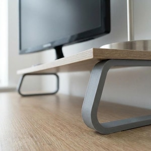 Support pour écran | Réhausse de bureau en bois | Dessus en bois massif | Jambes imprimées en 3D