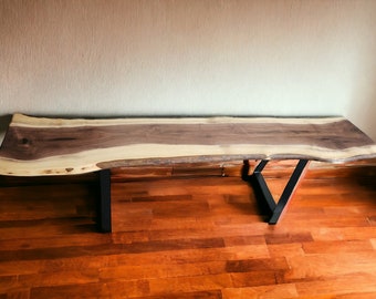 Live Edge Black Walnut Bench – Rustic Entryway or Dining Seating – Handcrafted