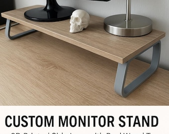 Handmade Wood Monitor Stand: 3D Printed Legs, Minimalist Desk Riser