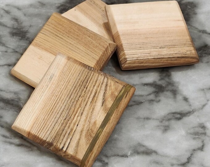 Set of 4 Honey Locust Wood Coasters – Handmade with Epoxy Inlay & Non-Slip Base