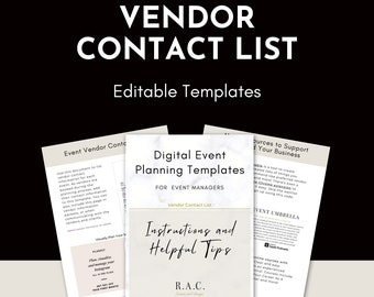 Event Vendor Contact List (Digital Download)