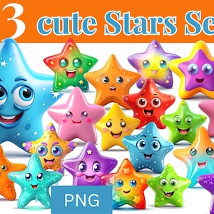 53 cute Stars Clip Art Set, cute Star Sticker, cute Star colorful PNG | 709