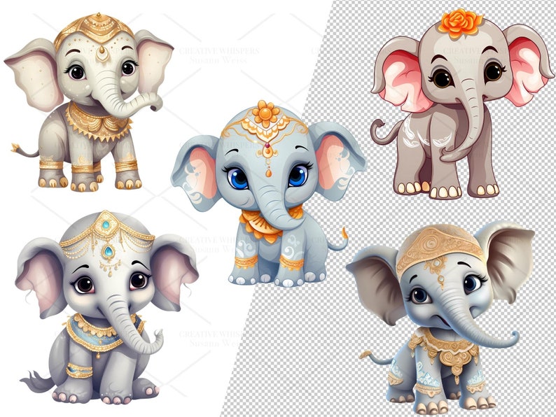 20 Digital Cute Elephant Clipart Set Indian Elephant Sticker - Etsy