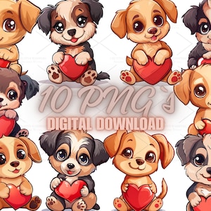 Schattige hond met hart Clipart-bundel-10 hoge kwaliteit png's-, journaling, papierkunst, wenskaarten, plakboekvoorraad, knutselwerk | 4S-40