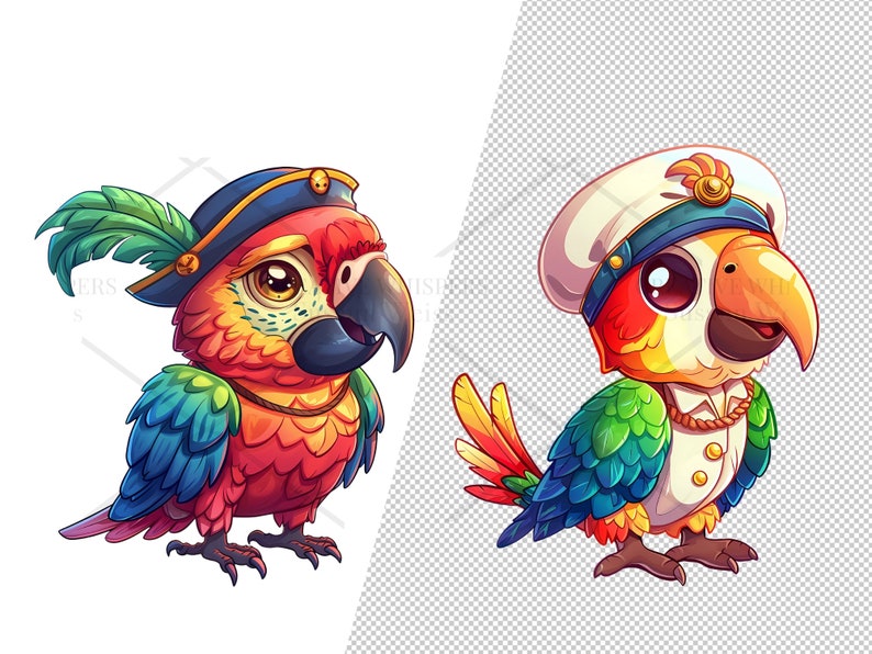 Parrot Captain Clipart: Tropical Nautical Bird PNG (digital Download ...