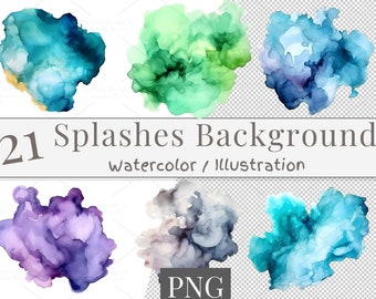 21 Vibrant colorful Watercolor Splashes and Graphics Set, Watercolor Splatter, Watercolor PNG, Watercolor Background