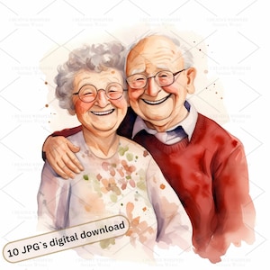 10 Großeltern JPG | Aquarell Großeltern Clipart Bundle | Digitale Oma & Opa Illustrationen für DIY Geschenke und Wandkunst | 1S-15