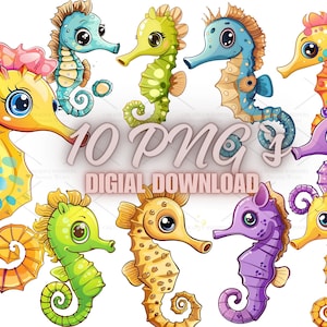 10 Cute Seahorse Clipart – Colorful Ocean Animals PNG for Nursery Art, Scrapbooking & Underwater Party Decor | 4S-18