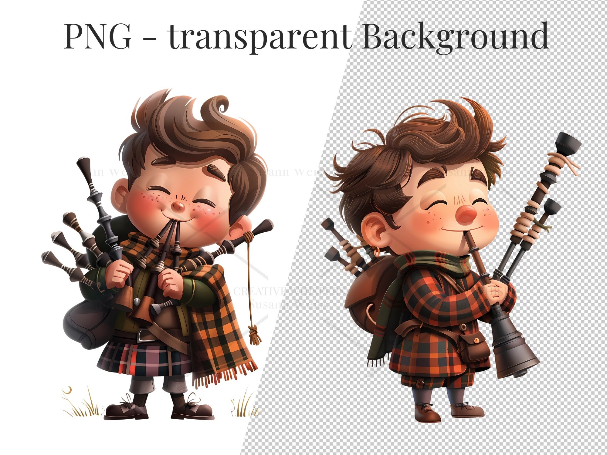 Cute Scotsman With Bagpipes Sticker, Clipart Bundle- 10 High Quality ...