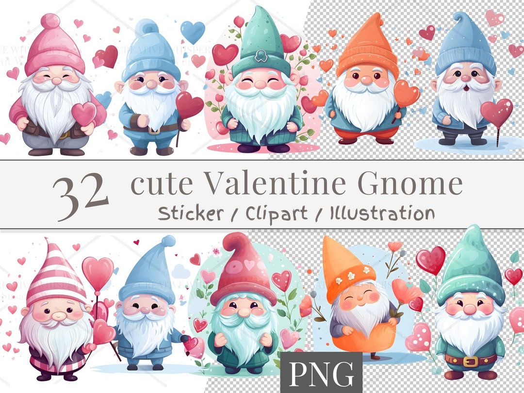 32 Valentine Gnome, (digital Download), Love Gnomes With Hearts ...