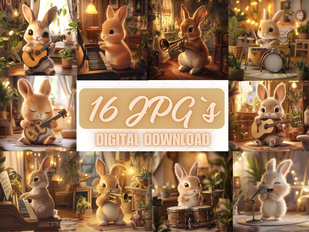 Musical Rabbits Playing Instruments – Adorable Art for Kids' Rooms ...