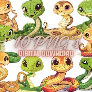 Schattige slang, illustratie clipartbundel-10 hoge kwaliteit png's, journaling, papercraft, wenskaarten, plakboekvoorraad, kinderkamer | 4S-33