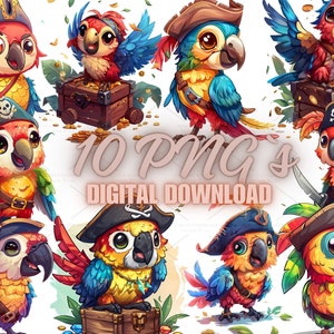 Pirate Parrot Clipart: Tropical Bird PNG Images (Digital Download)