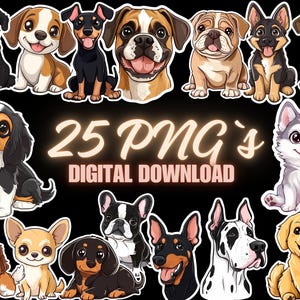 25 Cute Dog Breed PNGs – Kawaii Puppy Clipart Bundle for Stickers, Sublimation, Pet Lovers, Scrapbooking & Kids Crafts | 8S-26